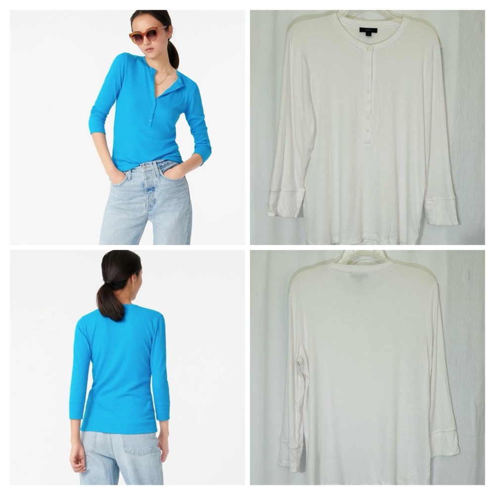 J.Crew Ribbed Henley 3/4 Sleeve WHITE Top Size Lg